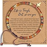 Esrial Easter Basket Stuffers- Cross Bracelet Inspirational Gifts for Women,Healing Natural Stone Bracelets Spiritual Birthday Best Friend Christmas Gifts for Women Sister