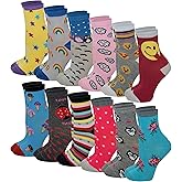 Different Touch 12 Pairs Pack Kids Girls Colorful Creative Fun Novelty Design Crew Socks