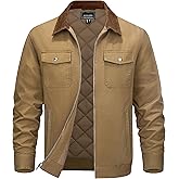 Cotrasen Men's Lightweight Quilted Zipper Jacket with Corduroy Collar Cotton Jackets with Pockets Fall Winter Spring