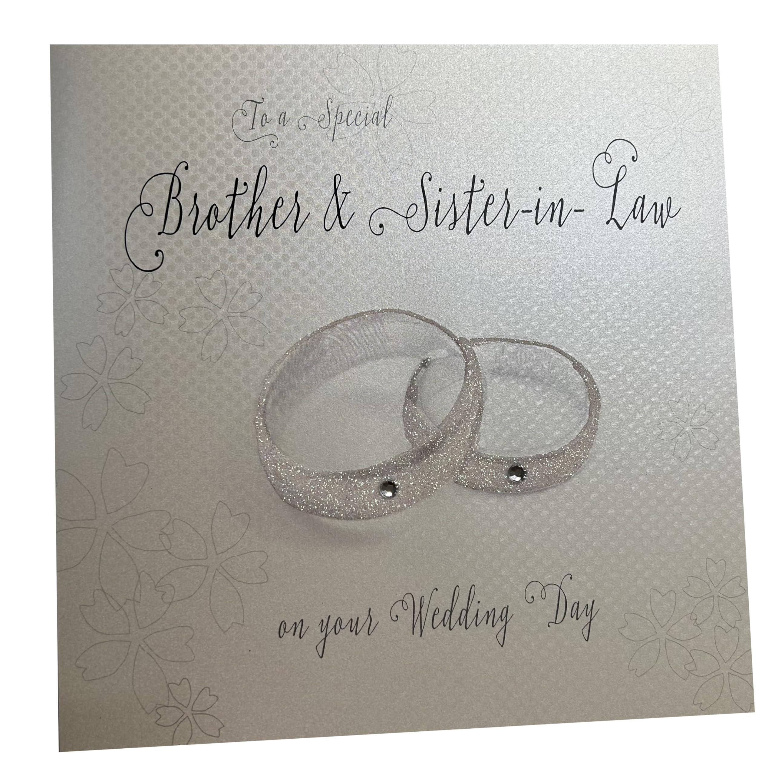 white cotton cards To A Special Brother and Sister-in-Law on Your Wedding Day Handmade Large Wedding Card Rings, XLWB10