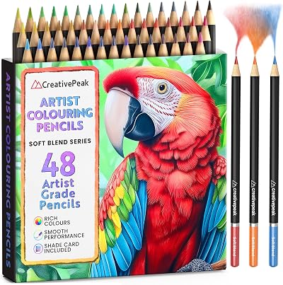 Creativepeak Professional Colouring Pencils 48 Colour Set with Swatch Card