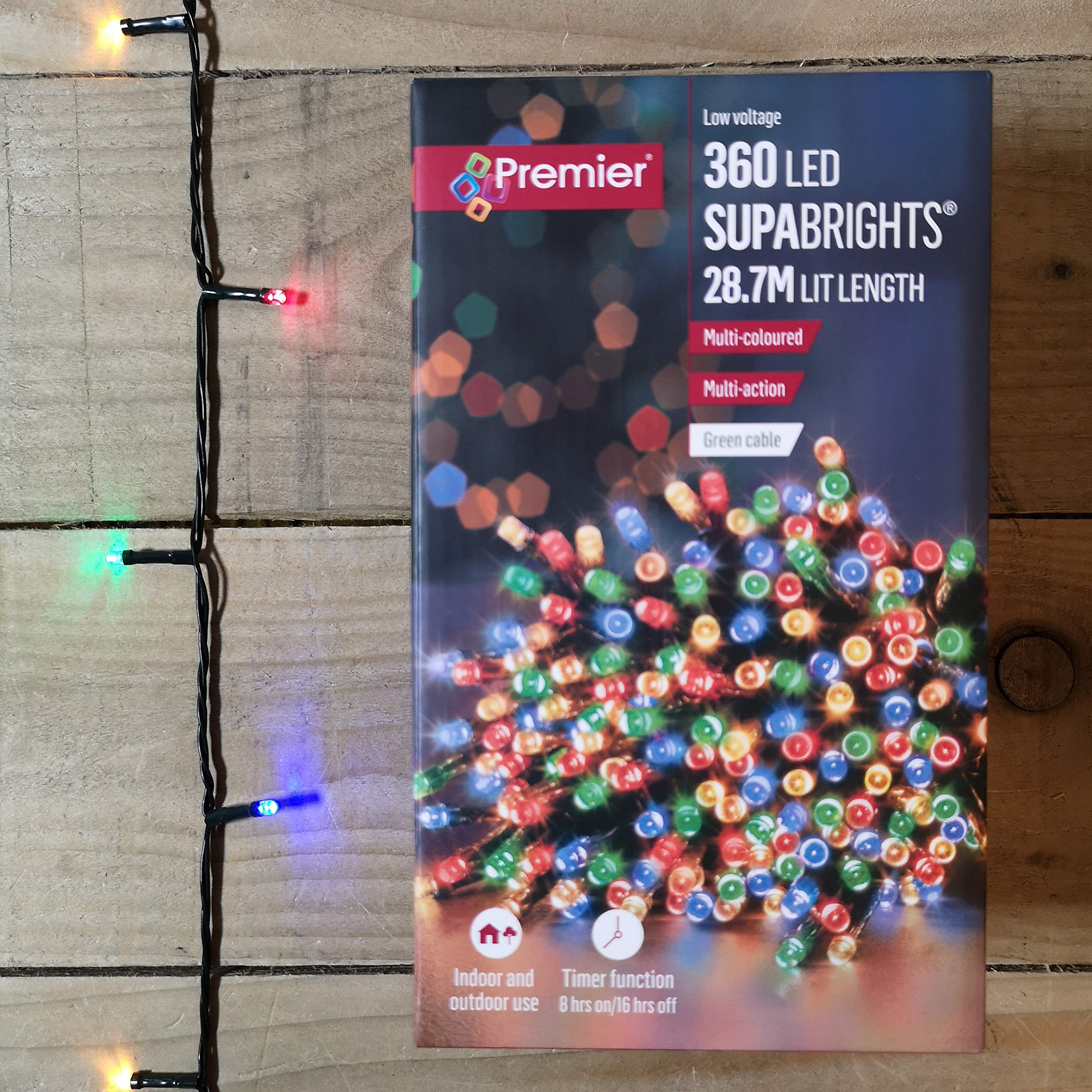 360 LED (28.7m) Premier Supabright LED Christmas Lights with Timer Multi Coloured