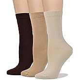 COTTON DAY Women's Soft Combed Cotton Dress Socks Seamless Toe Black White Gray Navy Blue Brown Beige
