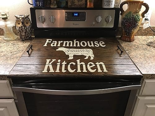Amazon Com Stove Top Cover Distressed Serving Tray Stovetop Cover Wooden Stove Cover Custom Stove Cover Kitchen Decor Farmhouse Tray Handmade