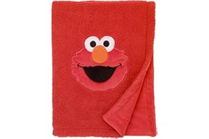 SESAME STREET Elmo Red Soft Plush Sherpa Toddler Blanket with Applique