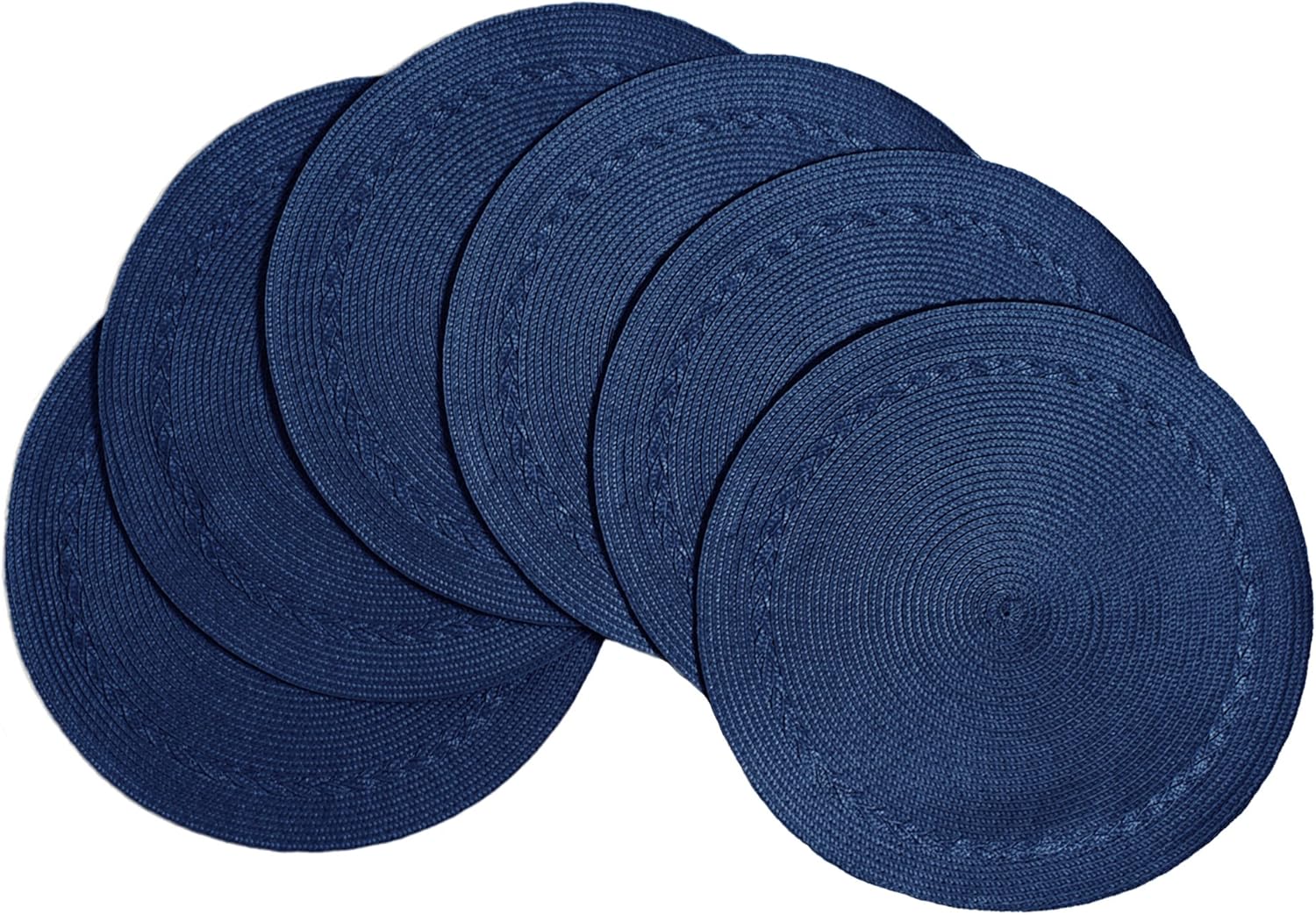 Benson Mills Braided Edge Round Placemats (Set of 6), 15", Navy: Home & Kitchen