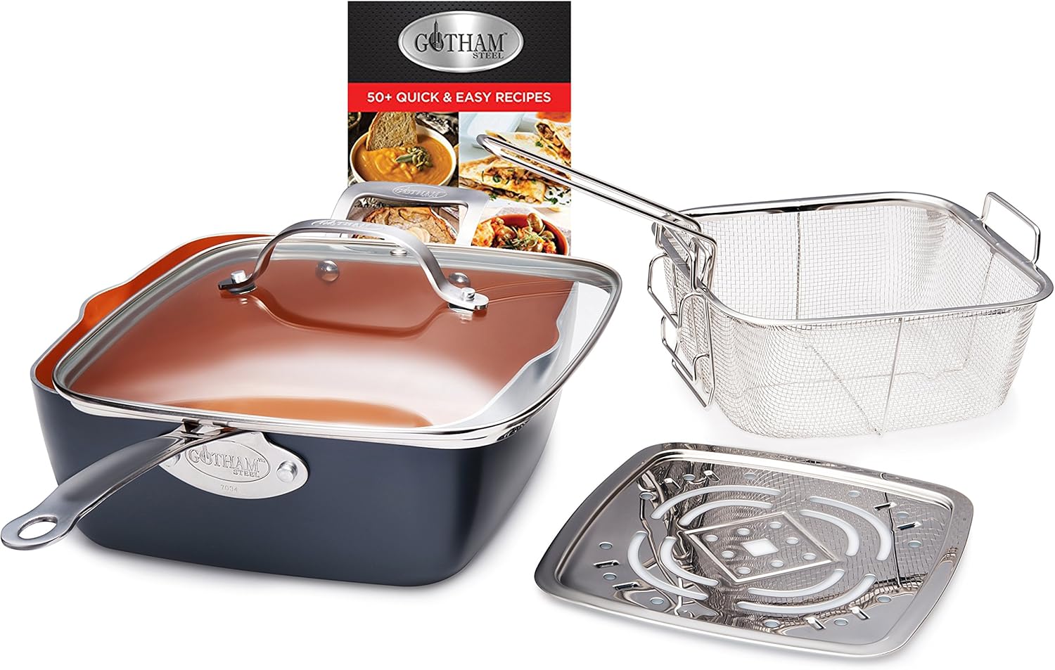 Gotham Steel Cookware + Bakeware Set with Nonstick Durable Ceramic Copper Coating – Includes Skillets, Stock Pots, Deep Square Fry Basket, Cookie Sheet and Baking Pans, 20 Piece, Graphite: Kitchen & Dining