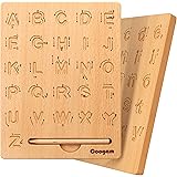 Coogam Wooden Letters Practicing Board, Double-Sided Alphabet Tracing Tool Learning to Write ABC Educational Toy Game Fine Mo