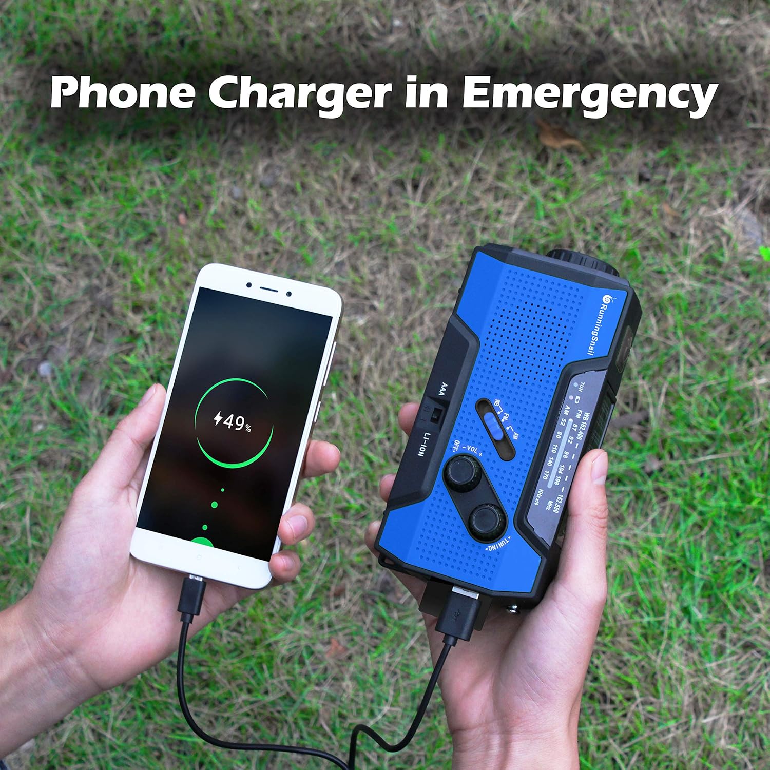 RunningSnail Solar Crank NOAA Weather Radio for Emergency with AM/FM, Flashlight, Reading Lamp and 2000mAh Power Bank (Blue): Home Audio & Theater