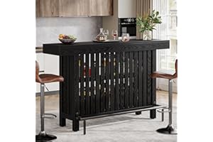 Tribesigns Black Large Home Bar Unit, 2-Tier Mini Bar Table Height Pub Table with Footrest, 63-Inch Modern Coffee Bar Cabinet for Home Kitchen, Bistro, Dining Room, Living Room