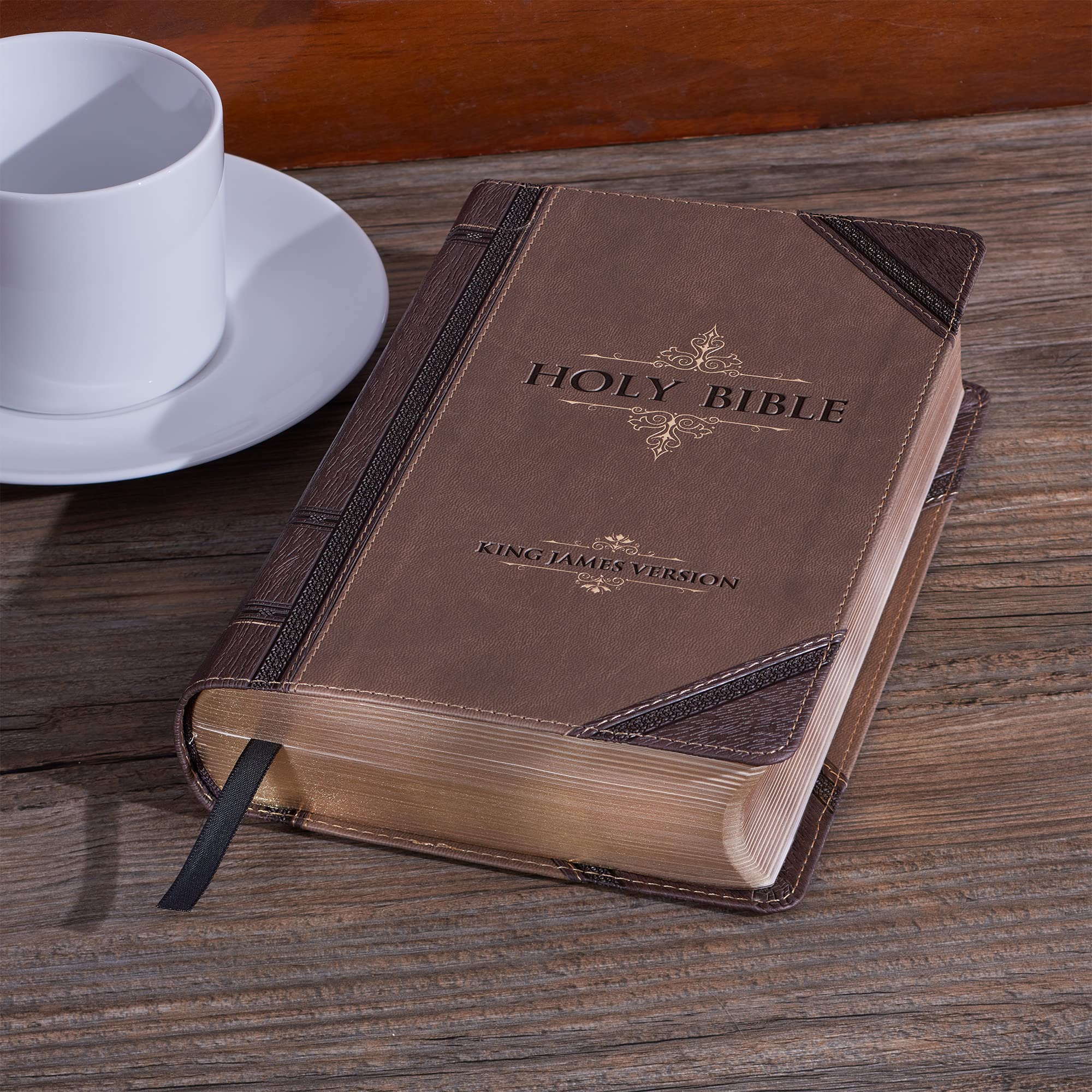 KJV Holy Bible, Giant Print Standard Size Faux Leather Red Letter Edition - Ribbon Marker, King James Version, Brown Two-tone (KJV Standard GP Editions) KJV Holy Bible, Giant Print Standard Size Faux Leather Red Letter Edition - Ribbon Marker, King James Version, Brown Two-tone (KJV Standard GP Editions) Imitation Leather