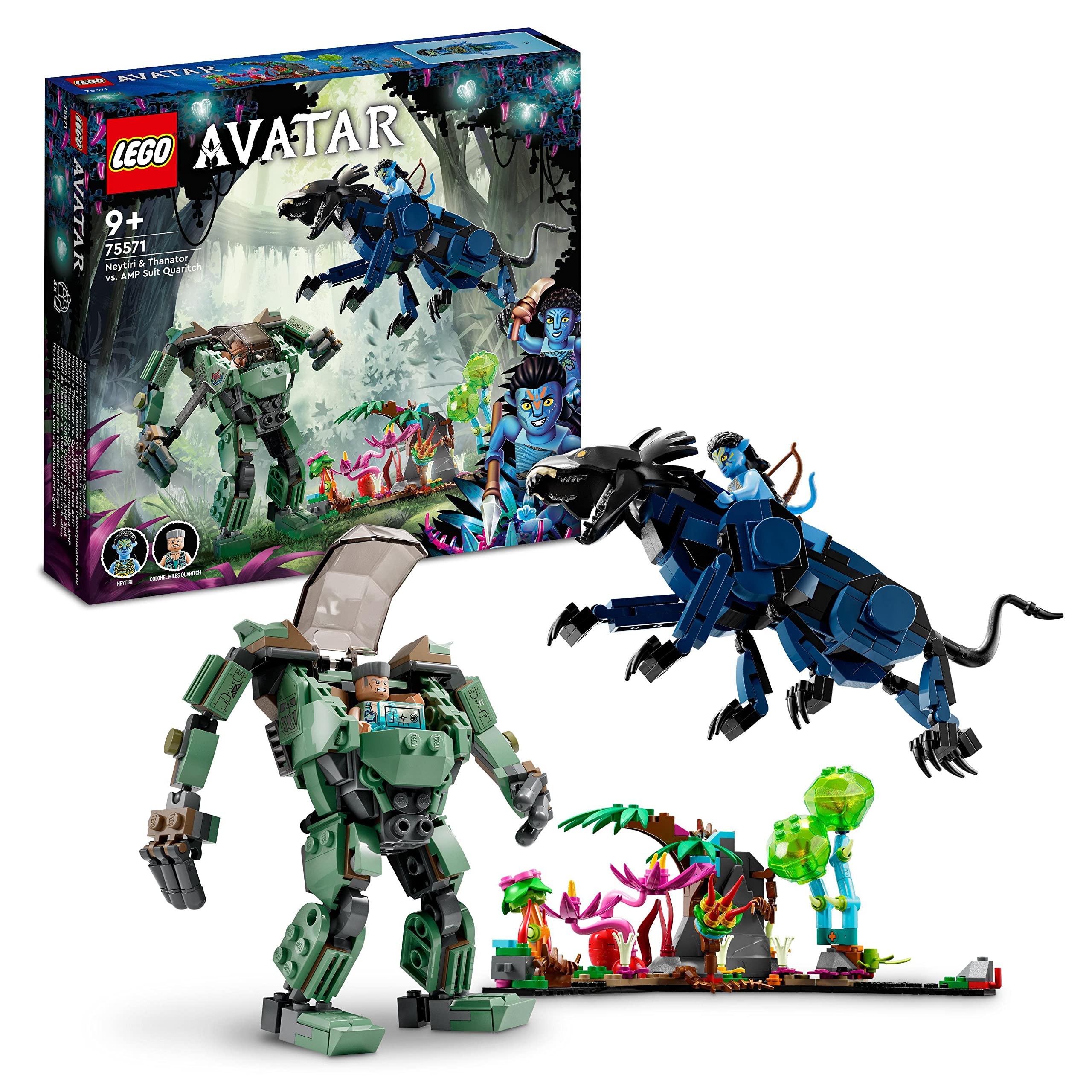 LEGO 75571 Avatar Neytiri & Thanator vs. AMP Suit Quaritch, Buildable Action Toy with Animal Figure, 2 Minifigres and Pandora Scene, Gift for Kids, Boys & Girls
