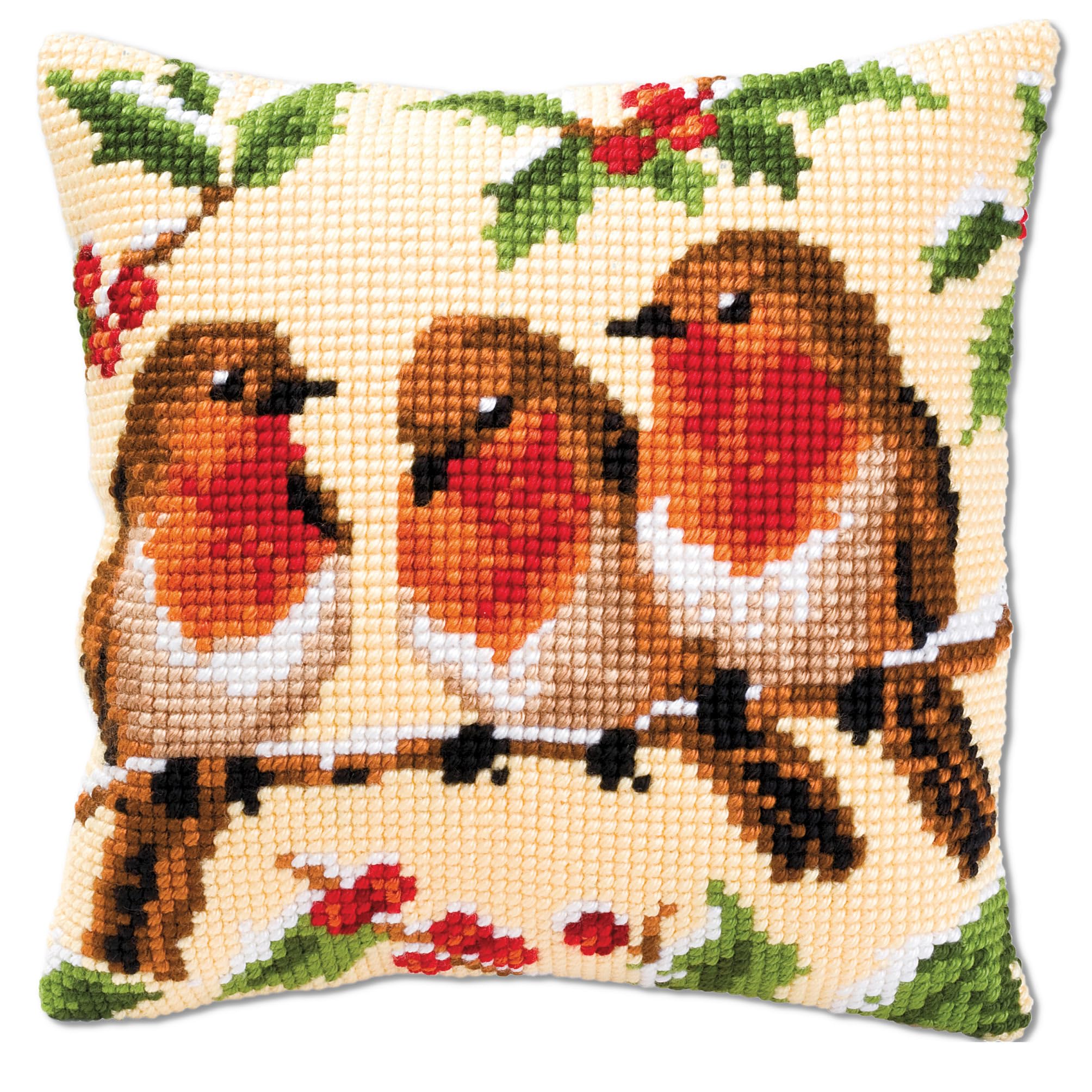 Vervaco Robins Cross Stitch Cushion, Multi-Colour