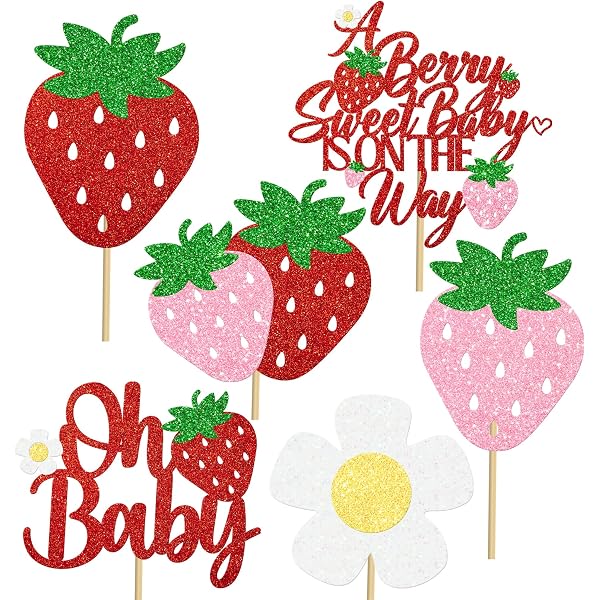 Strawberry "Oh Baby" Cake Topper - Flash Paper, Pre-Assembled, For Baby Shower Or Birthday