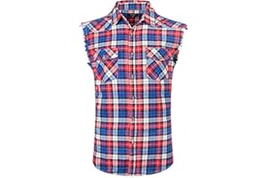 NUTEXROL Men's Casual Flannel Plaid Shirt Sleeveless Plus Size Vest