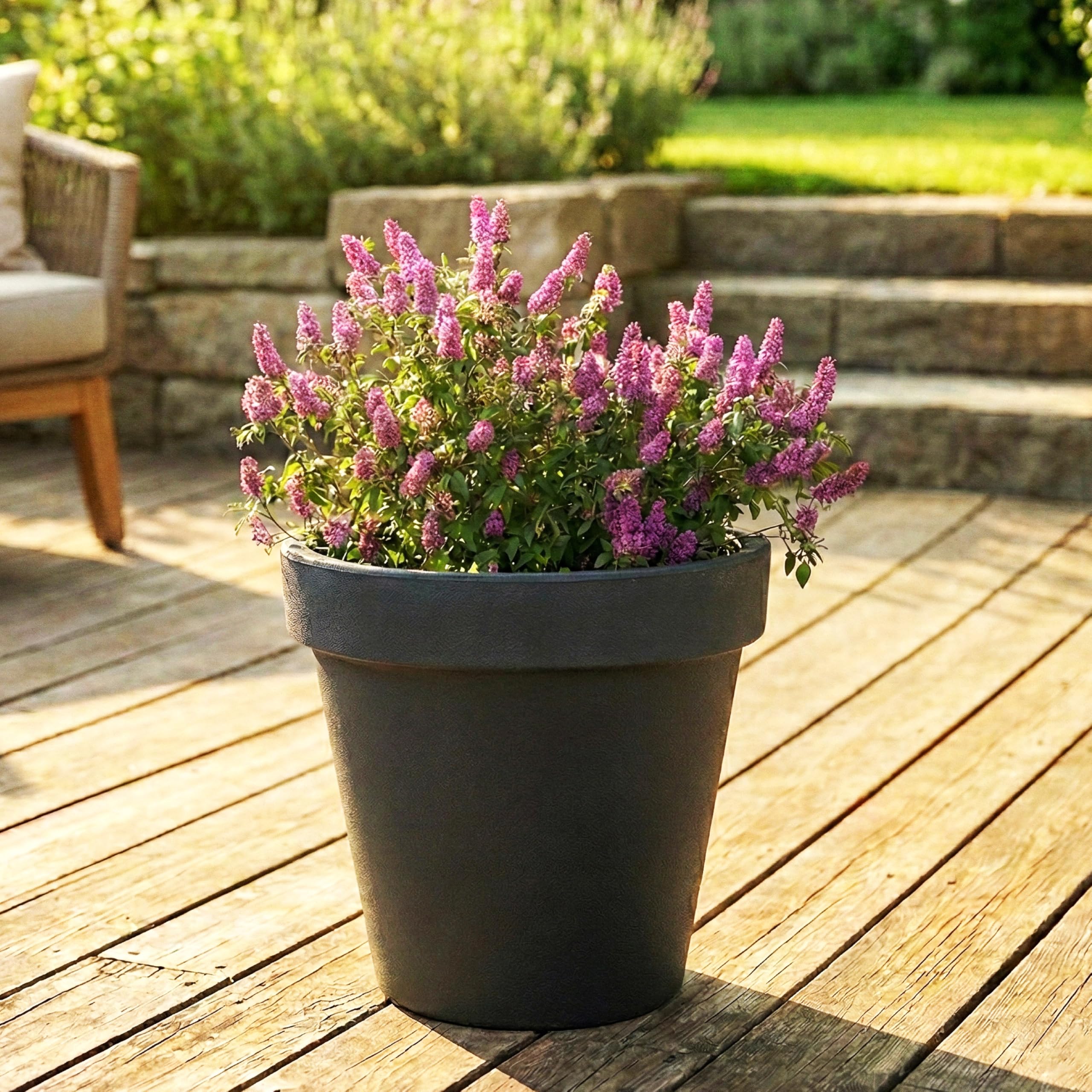 GEEZY Anthracite Flower Pot – Durable, Stylish Plastic Plant Tub for Indoor & Outdoor Use, 30x26 cm, Versatile Garden Pot for Flowers, Herbs, Succulents – Easy Maintenance, No Drainage Required