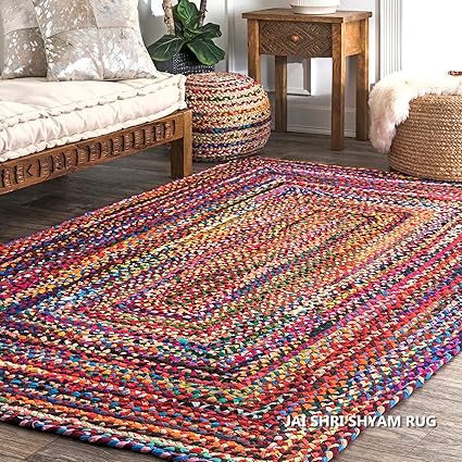 Jai Shri Shyam Cotton Chindi Braided Area Rug/Carpet/Handmade Floor Rug 3-5 ft