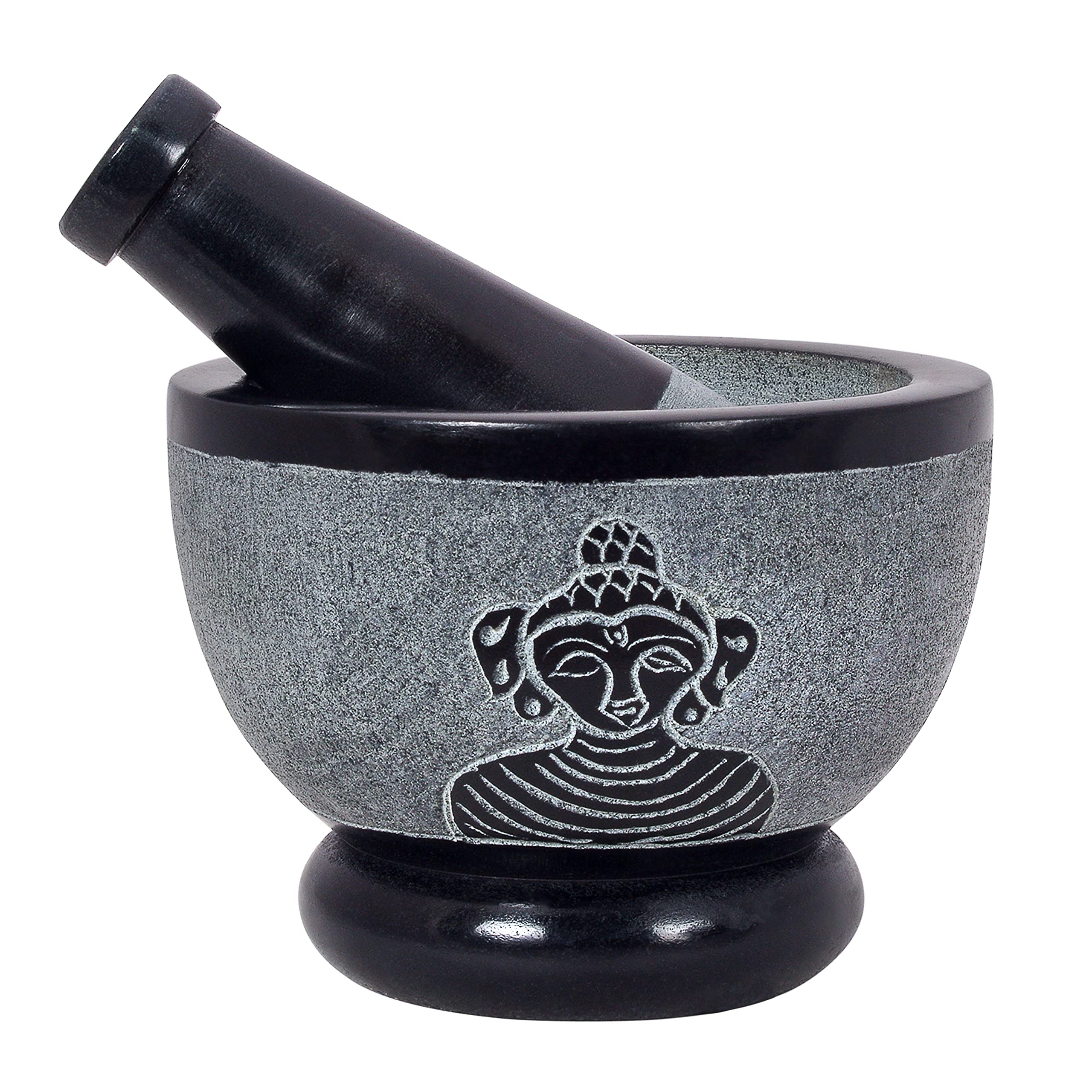 Divit Shilp Mortar and Pestle, Made of Heavy Duty Polished Hard Stone, Natural Stone Grinder For Spices, Pastes, Herbs, Seasoning etc. (Buddha) — image 1