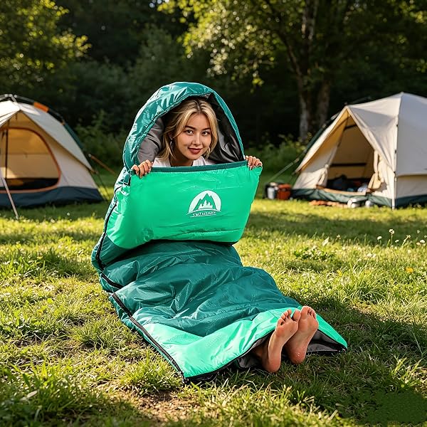 SWTMERRY SLEEPING BAG 3 SEASONS (SUMMER, SPRING, FALL) WARM & COOL WEATHER – LIGHTWEIGHT,WATERPROOF INDOOR & OUTDOOR USE FOR KIDS, TEENS & ADULTS FOR CAMPING HIKING, BACKPACKING (EMERALD GREEN)