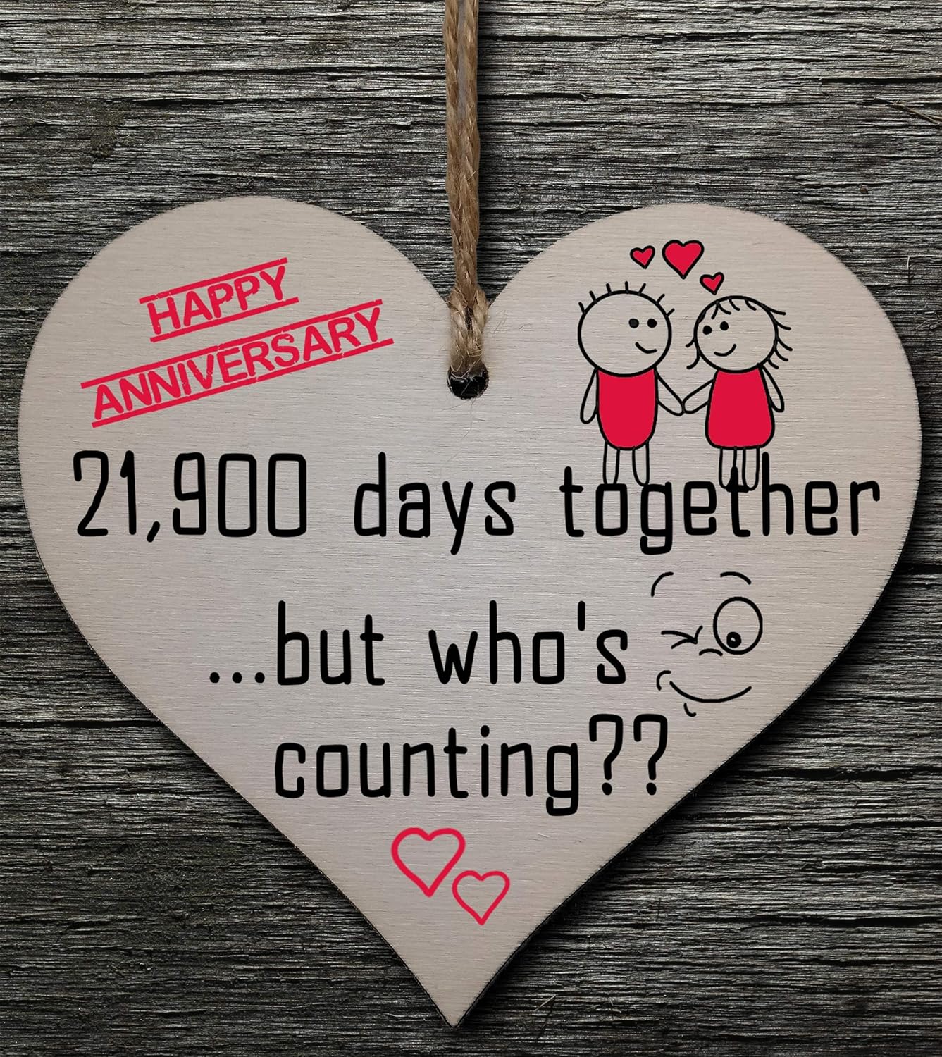 Handmade Wooden Hanging Heart Plaque Gift to Celebrate 60th Wedding Anniversary Husband Wife Someone Special Keepsake - Image 3