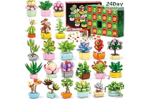 PARTYLAMB Advent Calendar 2025 for Kids Teens Adults, 24 Days Surprise Botanical Building Blocks Christmas Countdown Calendar Gift Box with Different Succulents Plants Building Bricks Set for Boy Girl Women Men