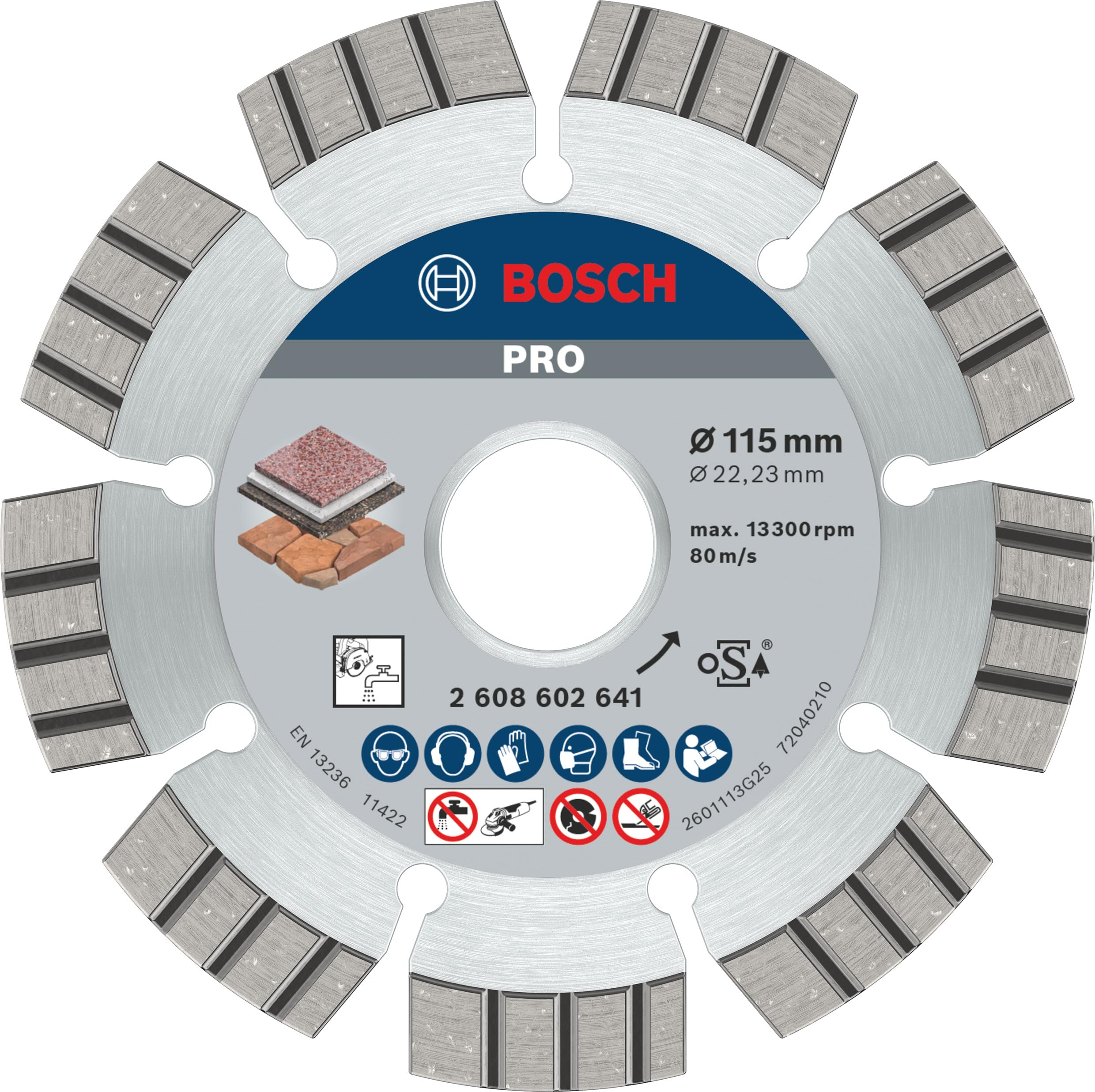 Bosch 1x PRO Stone Diamond Cutting Disc for Bore 22.23 and Small Angle Grinders (for Soft stone, Hard stone, Ø 115 mm, Professional Accessory Small Angle Grinder)