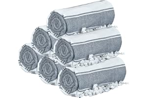 GLAMBURG Peshtemal Turkish Beach Towel Cotton Oversized 36x71 Set of 6 for Adults, Soft Durable Absorbent Extra Large Hammam Bath Sheet - Navy Blue