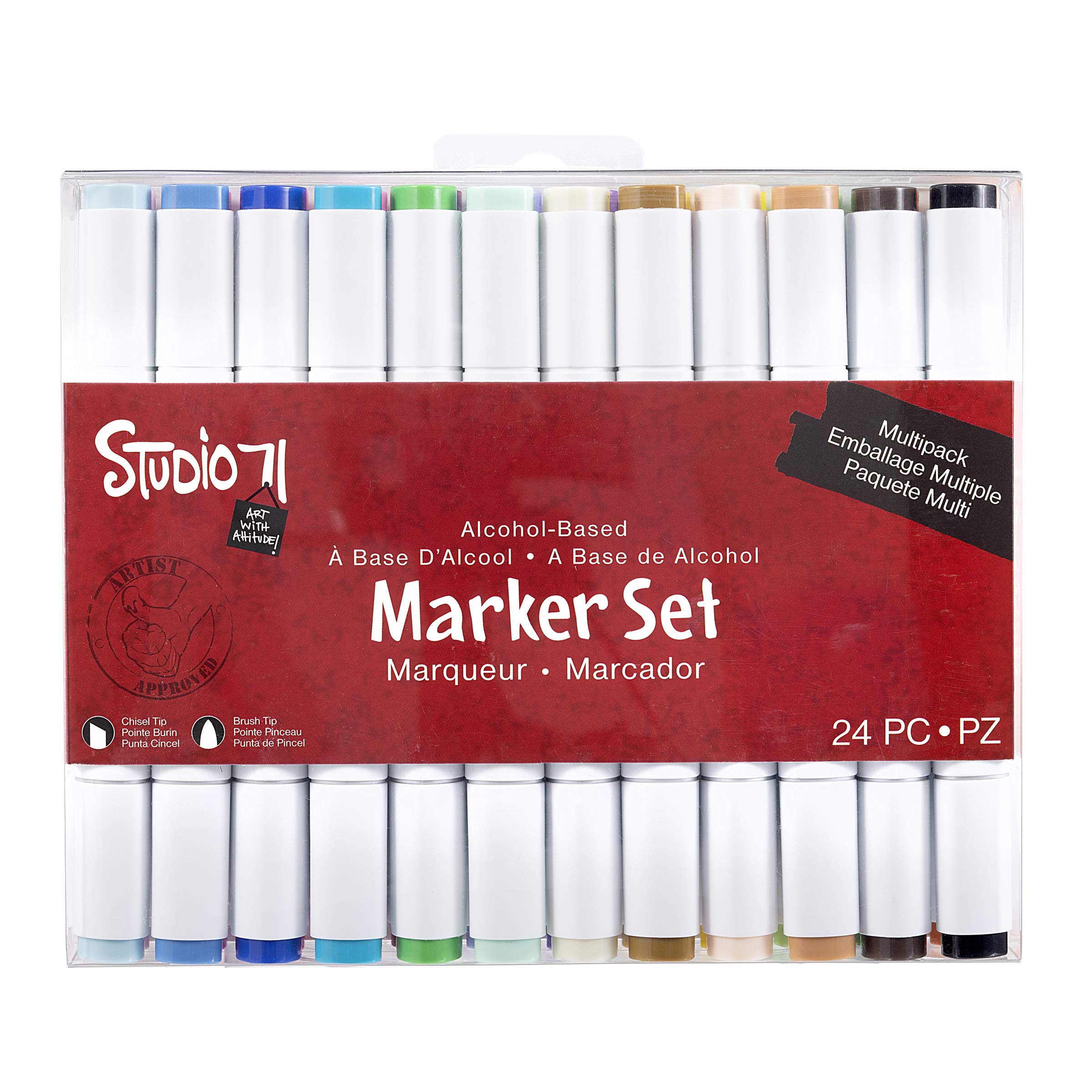 Darice Studio 71 Alcohol-Based Marker Set, Dual Tip, 24 Pieces, Ink, Assorted, 17.78 x 2.54 x 13.97 cm