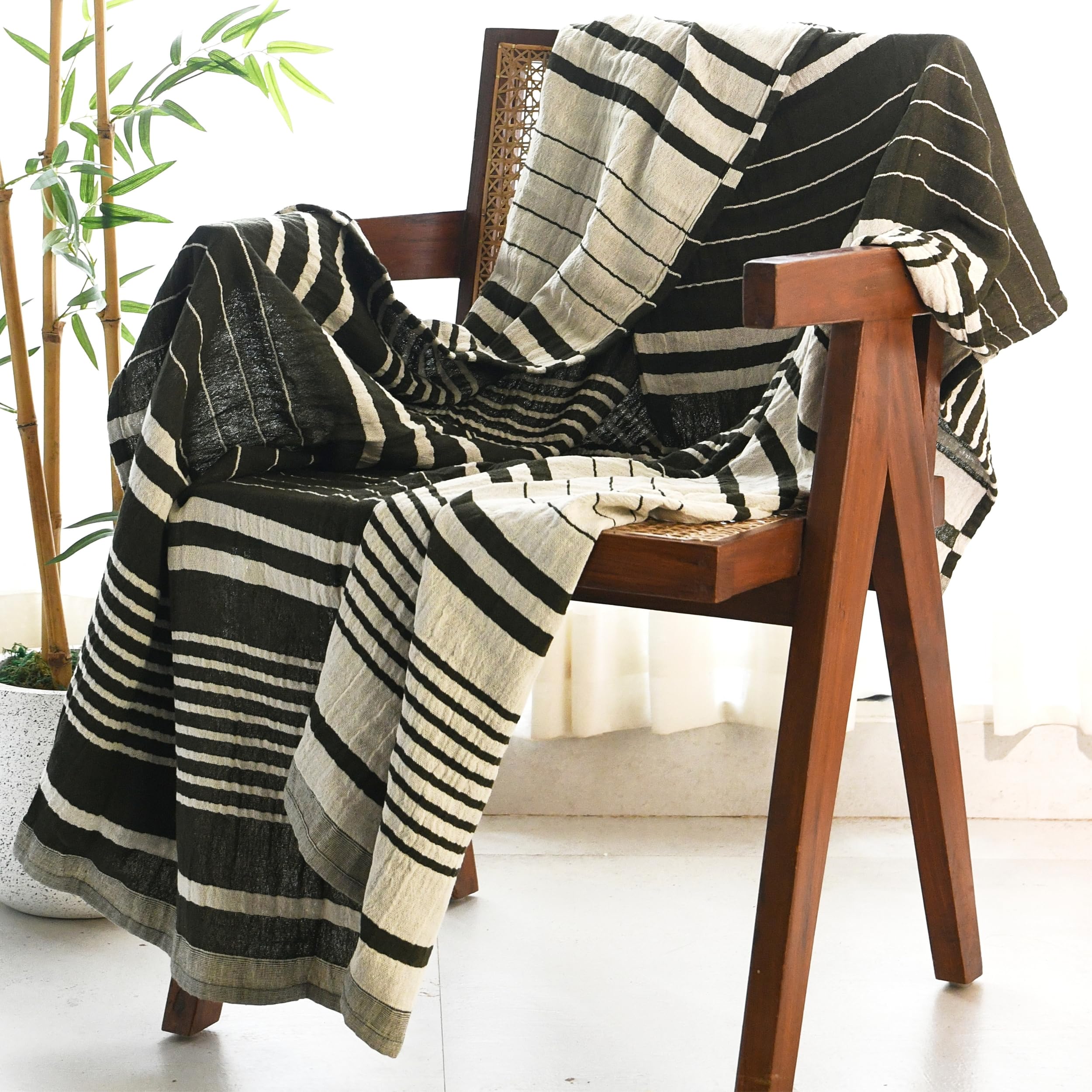 Photo 1 of Folkulture 50" x 60" 100% Recycled Cotton Couch Blanket and Throws for Chair, Bed or Sofa, Green Throws for Home Decor