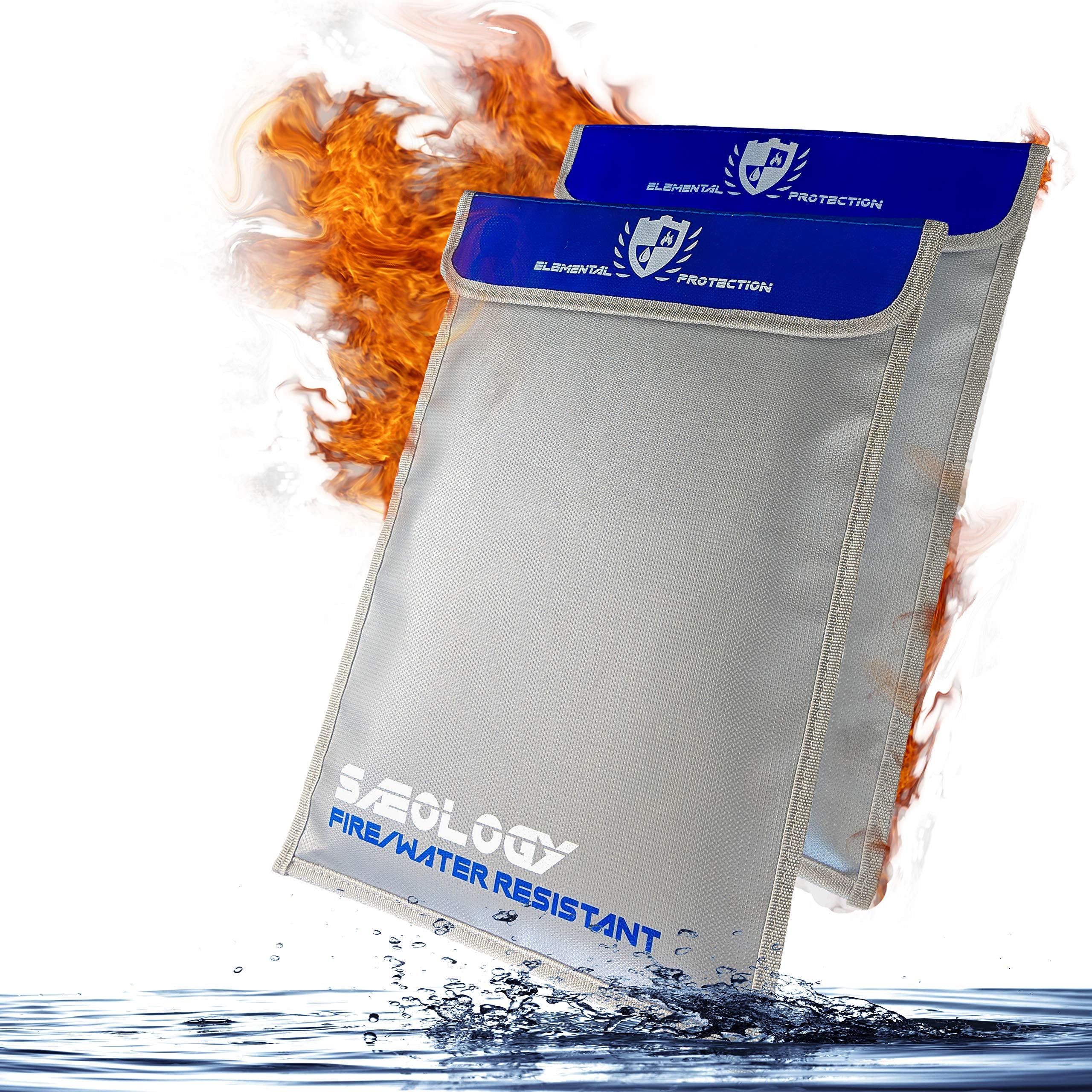Saeology Fireproof Waterproof Document Bag - Two Pack, Additional Storage Pouch for Documents Money Passport and Valuables - Maximum Strength Fire Retardant Coated Seams