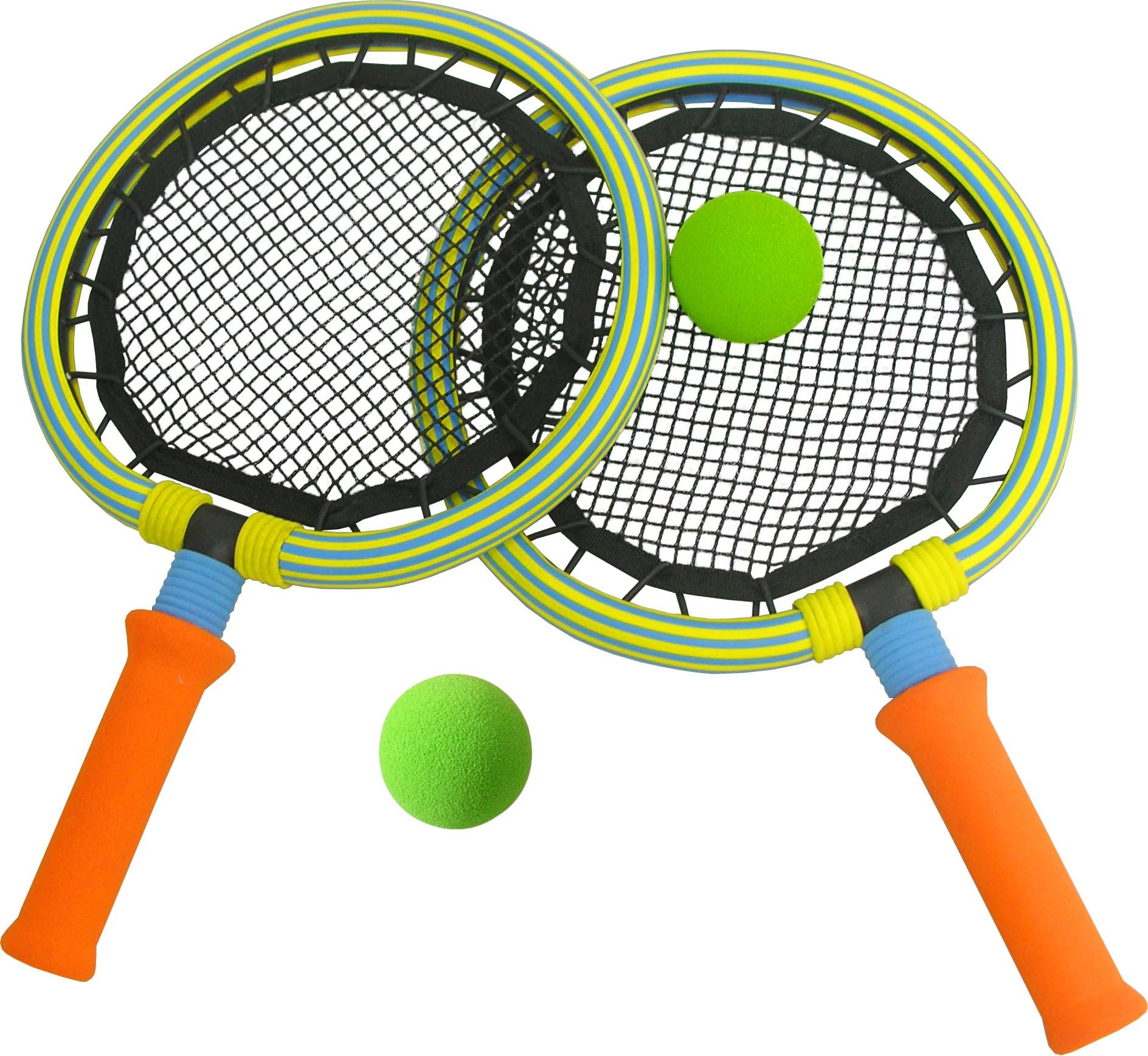 Bing Bang Springy Racket With Ball -BSK-05 (B), Rubber Foam Toys Badminton Racket Set for Kids, 2 Rackets and 2 Balls in carry bag (Color: Colorful, We delivery Randomly)
