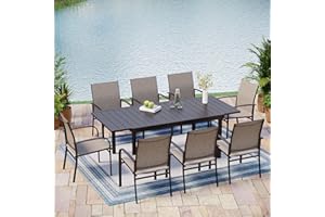 MIXPATIO 9-Piece Outdoor Dining Set with Expandable Patio Dining Table and 8 Brown Textilene Chairs for Deck Garden Backyard Lawn Poolside
