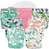 wegreeco Cloth Diapers 6 Pack with 6 Inserts & 1 Wet Bag, Washable Cloth Diapers for Babies, One Size Adjustable Reusable (Rainbow, Horse)