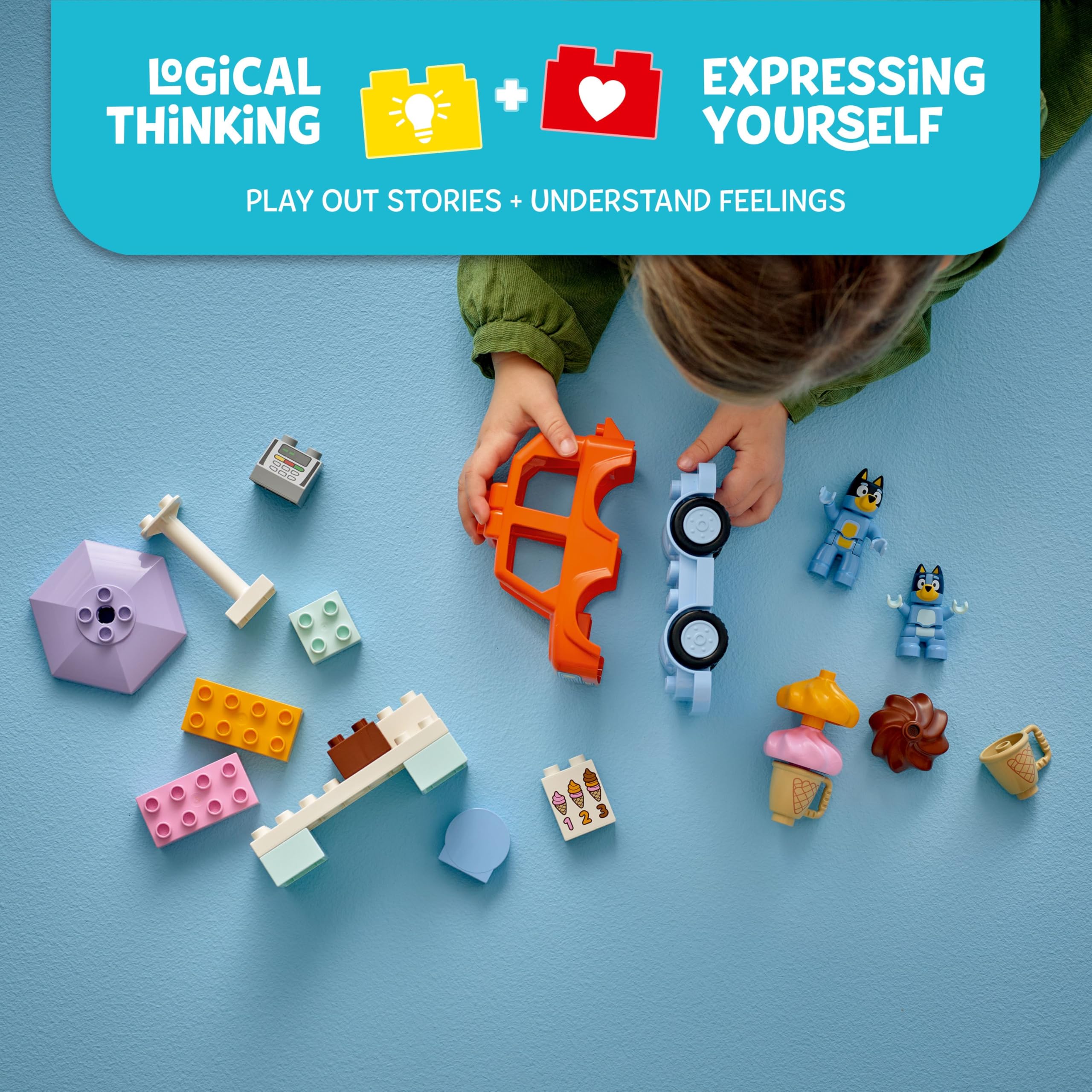 LEGO DUPLO Bluey Ice Cream Trip with Bluey - Toddler Toy for Kids, Boys, and Girls Ages 2+ - Includes Bluey Figure and Ice Cream Toy Stand - Sensory Toy for Pretend Play - Preschool Gift Idea - 10458