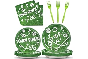 OBUSATT 96 Pieces Football Plates Football Tableware Set Party Favors Decorations 24 Guests for Football Birthday Party Supplies Touchdown Football Game Day Party Dessert Plates Napkin Forks