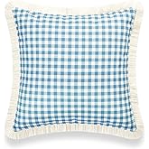 Hofdeco Premium Coastal Hampton Style Patio Indoor Outdoor Pillow Cover Only, 20"x20" Water Resistant for Backyard, Couch, Baby Blue Gingham Fringe