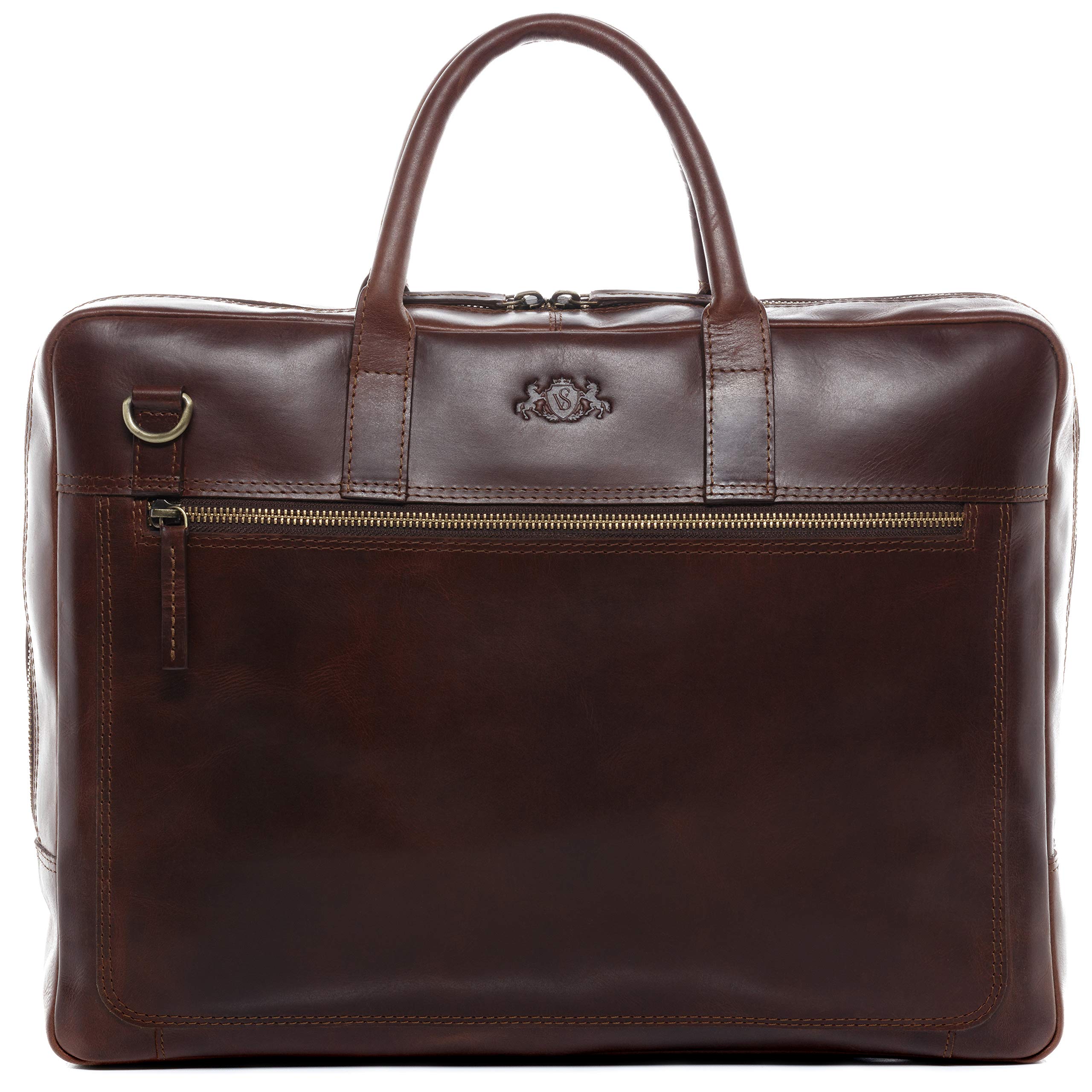 SID & VAIN Laptop Bag Dixon Large Business Briefcase Real Leather 15.4 inch Laptop Portable Computer Satchel Leather Bag Women and Men
