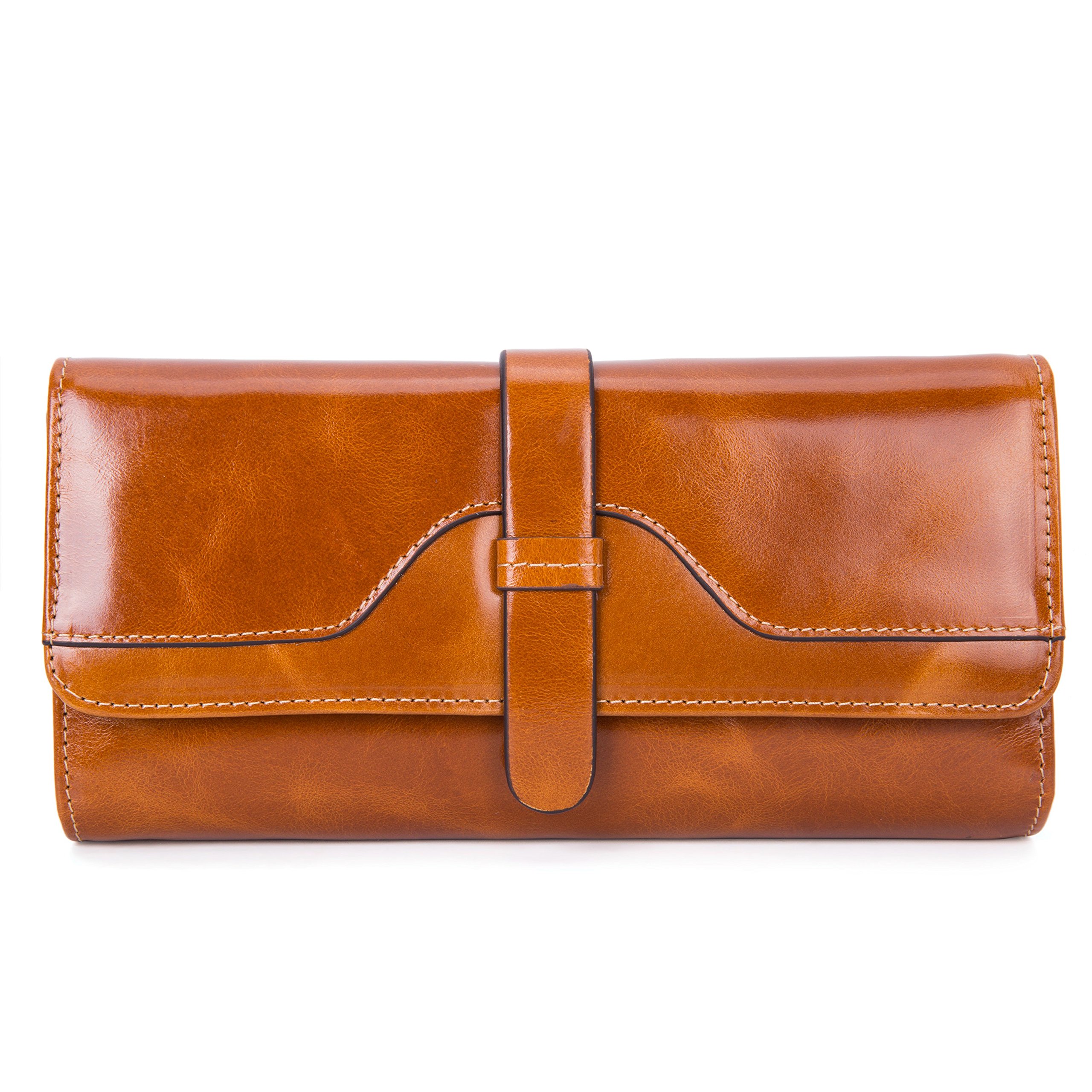 Women\'s Genuine Leather Long Wallet Checkbook Card Organizer Holder Ladies Large Capacity Clutch Purse Brown