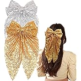 Ayesha 2Pcs Big Glitter Hair Bows for Women Girls Sequin Hair Bows Clips Sliver/Gold Bows Sparkly Coquette Bows Style Hair Accessories