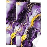 Purple Gold Hand Towels for Bathroom Set of 2 Soft Absorbent Purple Marble Decorative Hand Bath Towels Spa Gym Yoga Sport Home Farmhouse Abstract Modern Bathroom Decor 14x28 Inch