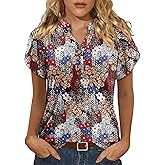 BETTE BOUTIK Womens Summer Shirts Short Sleeve V Neck Tunic Tops Casual Fashion Blouses
