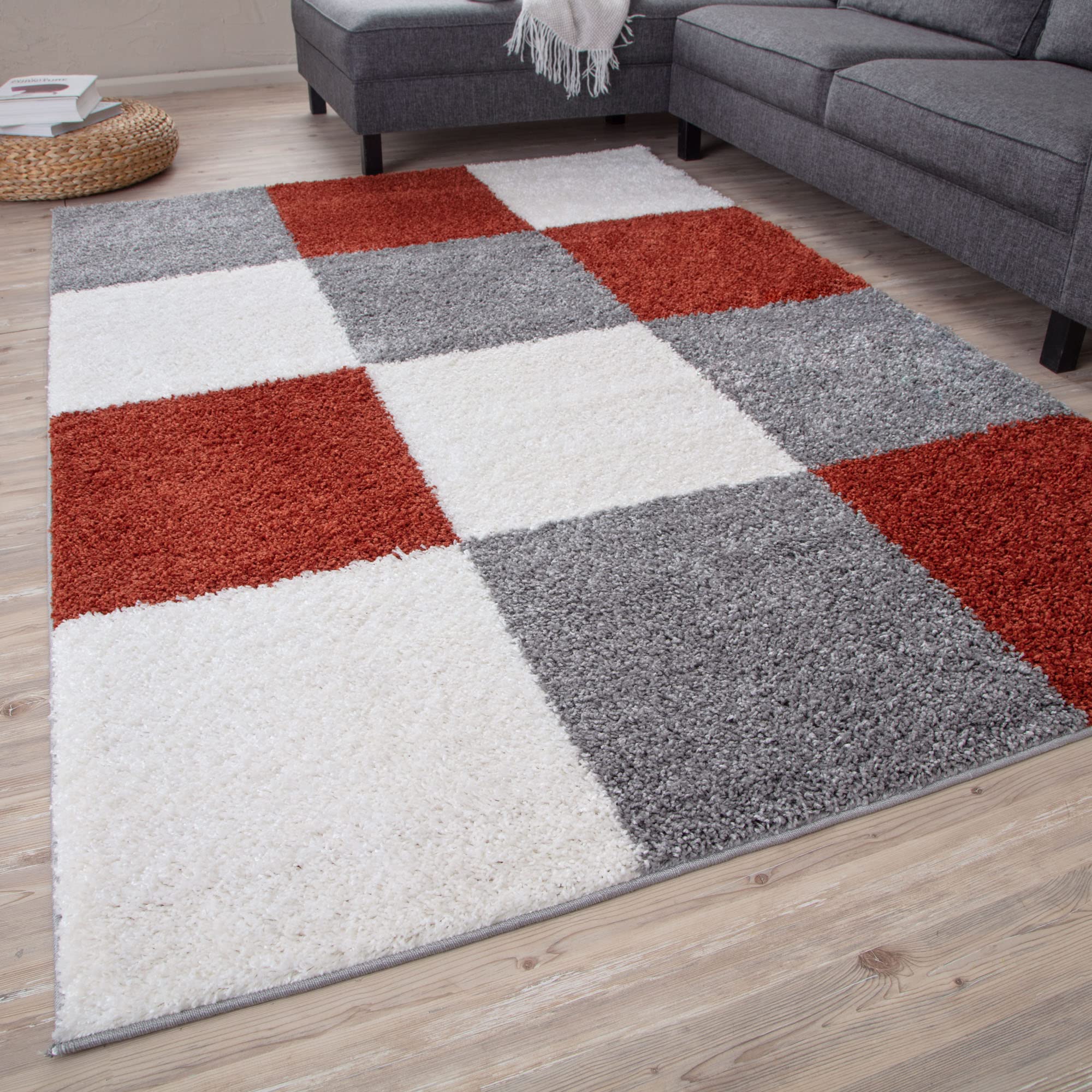 THE RUGS Area Rug – Modern Luxury Shaggy Rug, Multicolour Pattern Carpet, Ultra Soft for Bedroom, Living Room, Kids Room, (80x150 cm, Terra) — image 1