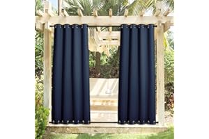 NICETOWN 2 Panels Gazebo Curtains Outdoor Waterproof & Windproof 95 inch Length, Top and Bottom Wind-Break Outdoor Dividers Thermal Insulated Blackout Blinds for Patio, Navy Blue