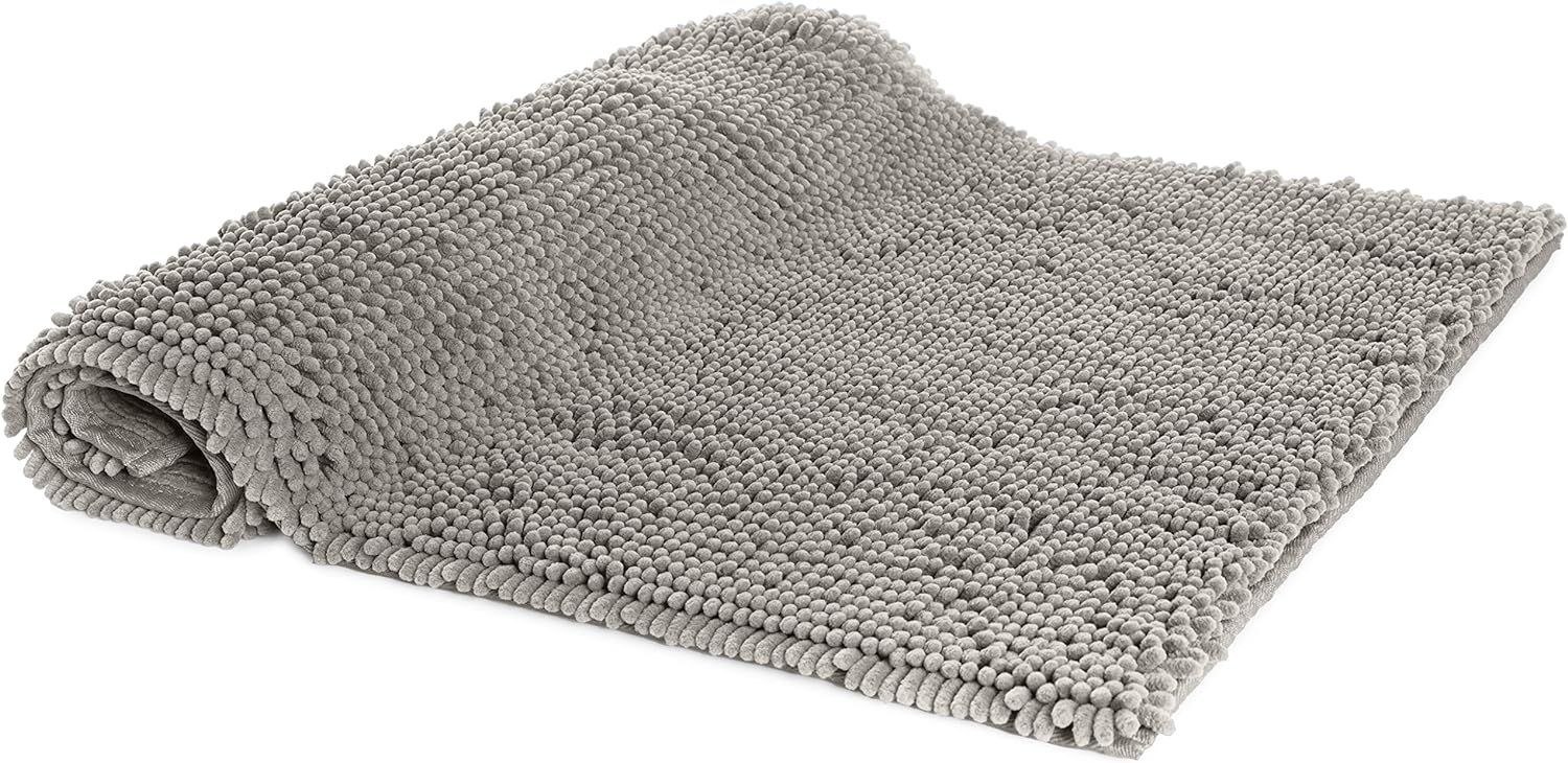 Basics Non-Slip Microfiber Shag Bathroom Rug Mat, 21" x 34", Platinum: Home & Kitchen