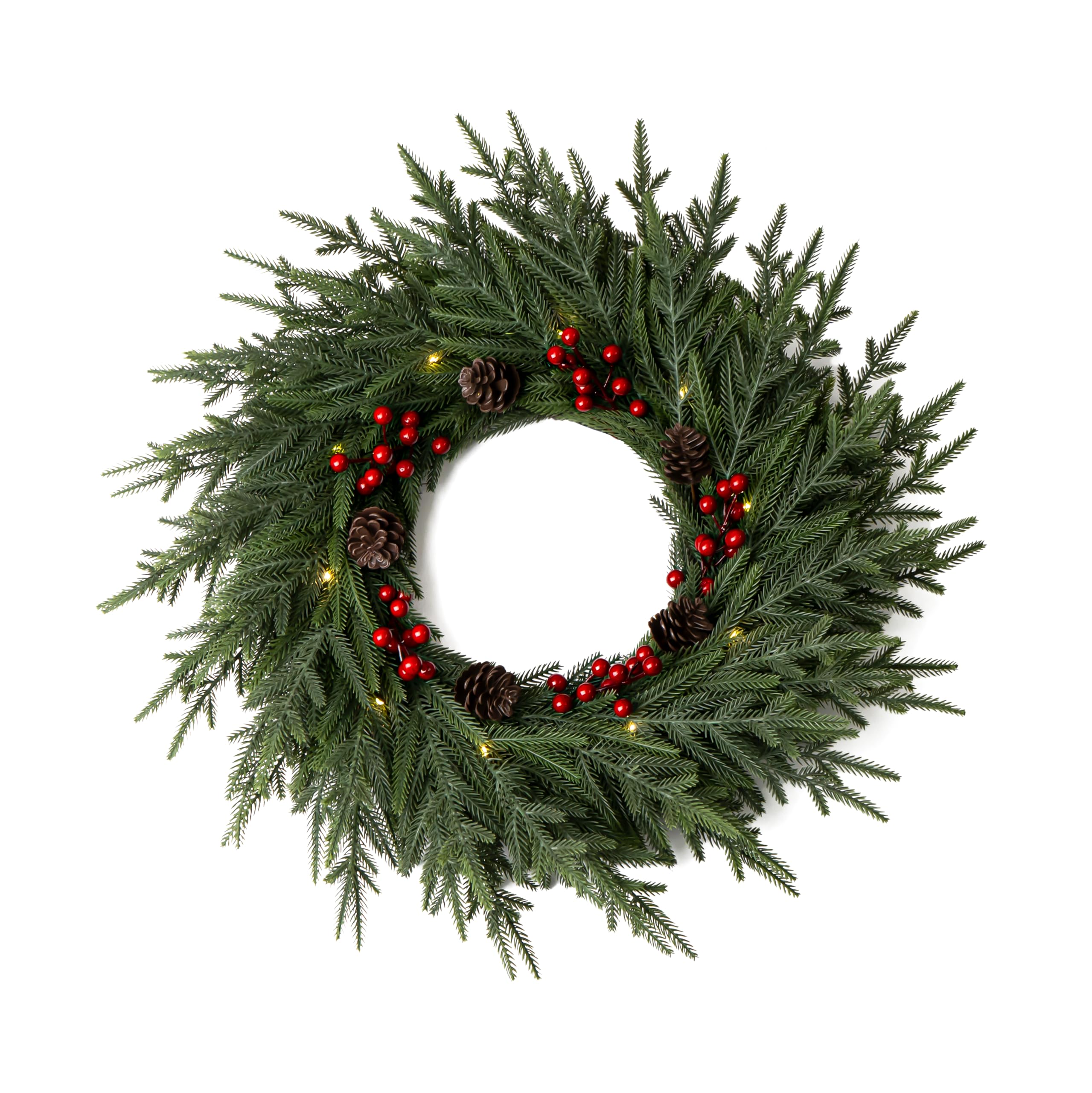 Photo 1 of QXXQ 24" Christmas Wreath - Christmas Wreaths for Front Door - Christmas Decorations - Pine Wreath for Home Indoor Outdoor Wall Window Porch Farmhouse Reef Garland Wreath - Free LED String Lights