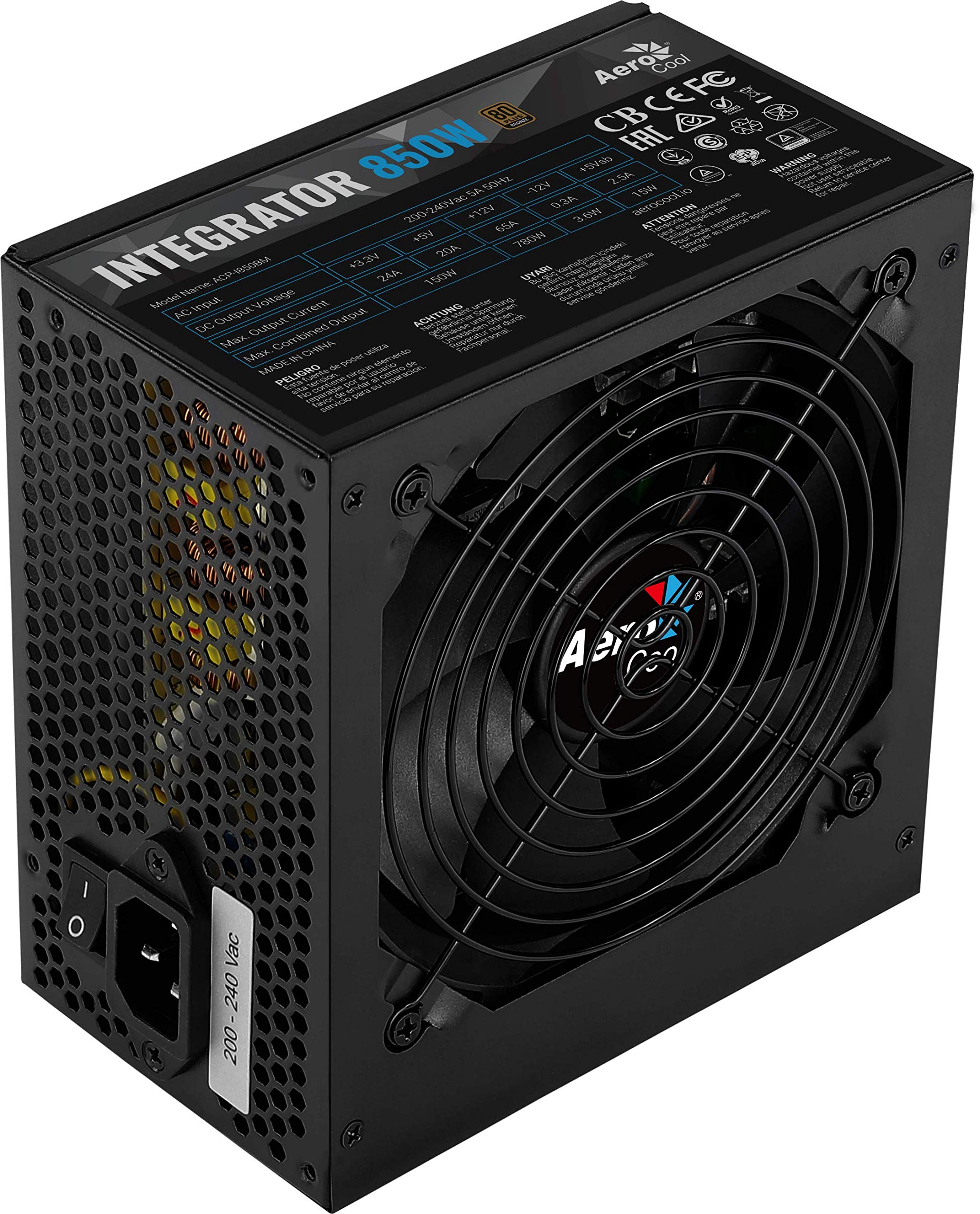 Aerocool Integrator 850 W 80 Plus Bronze Power Supply Unit with UK 3 Pin Power Lead