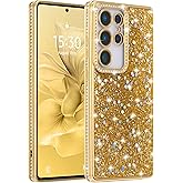 FABSPARK Case for Samsung Galaxy S25 Ultra,Glitter Crystal Diamond Rhinestone Sequin Shiny Bling Sparkly Glossy Luxury Electroplated,Aesthetic Cute Full Protection for Samsung Galaxy S25 Ultra,Golden