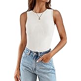 ZESICA Womens 2026 Ribbed Tank Tops Summer Sleeveless High Neck Casual Slim Fitted Basic Knit Shirts