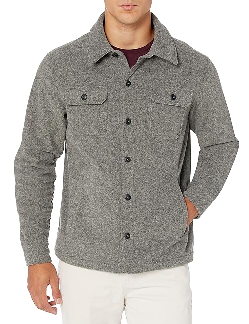 Amazon Essentials Men's Long-Sleeve Polar Fleece Shirt Jacket for Winter, Charcoal Heather, XX-Large