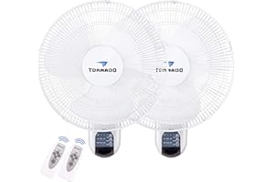 Tornado 2 Pack 16 Inch Wall Mounted Fan for Home, 90°Oscillating, Remote Control, 3 Speed 2650 CFM 6 FT Cord UL Safety Listed